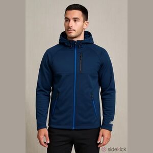 New Balance Men’s Navy Waterproof Softshell 4-Way Stretch Hooded Jacket—M